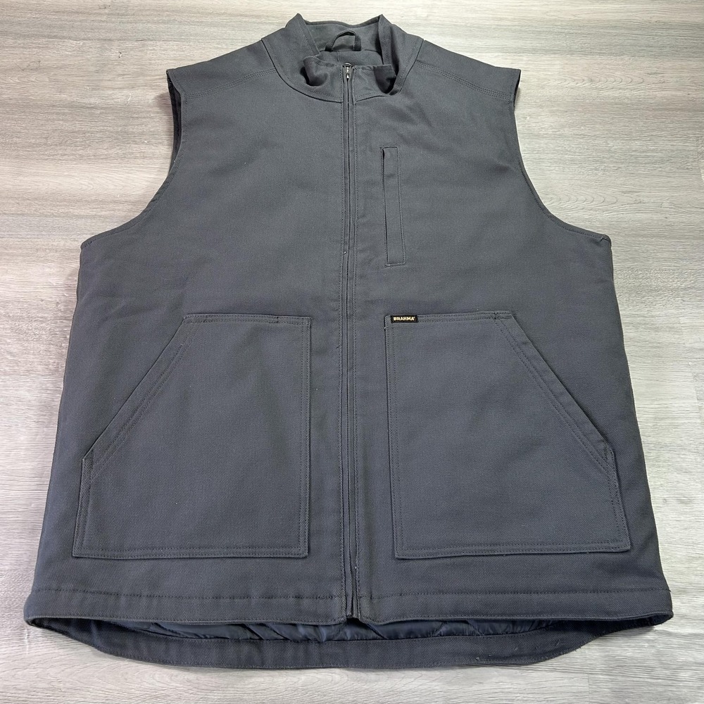 Brahma Vest Mens XL Gray Quilted Canvas Full Zip Pockets Workwear Outdoor‎